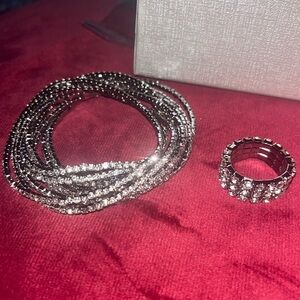 Champagne Austrian crystal set of 10 bracelets in black oxidized silver tone